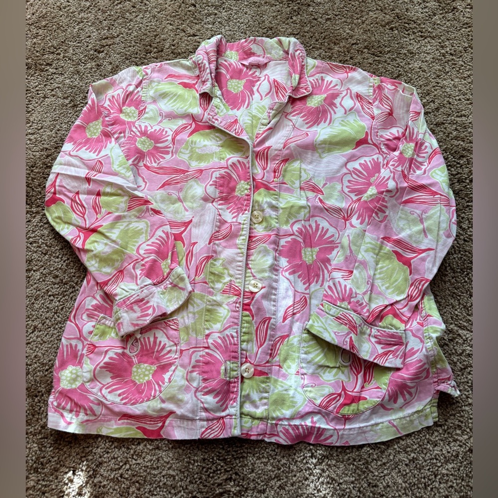 Lilly Pulitzer Floral Utility Jacket in Pink and Green Size Medium